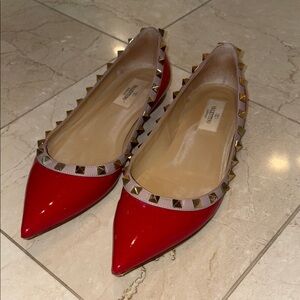 Valentino Red Studded Women's Flats sz 39